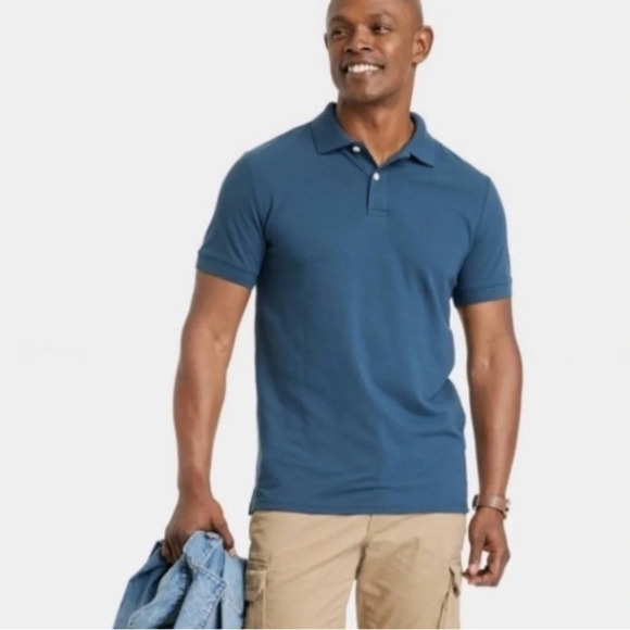 Goodfellow & Co Men's Blue Collared Button Short Sleeve Polo Shirt Size X-Large - Picture 2 of 6